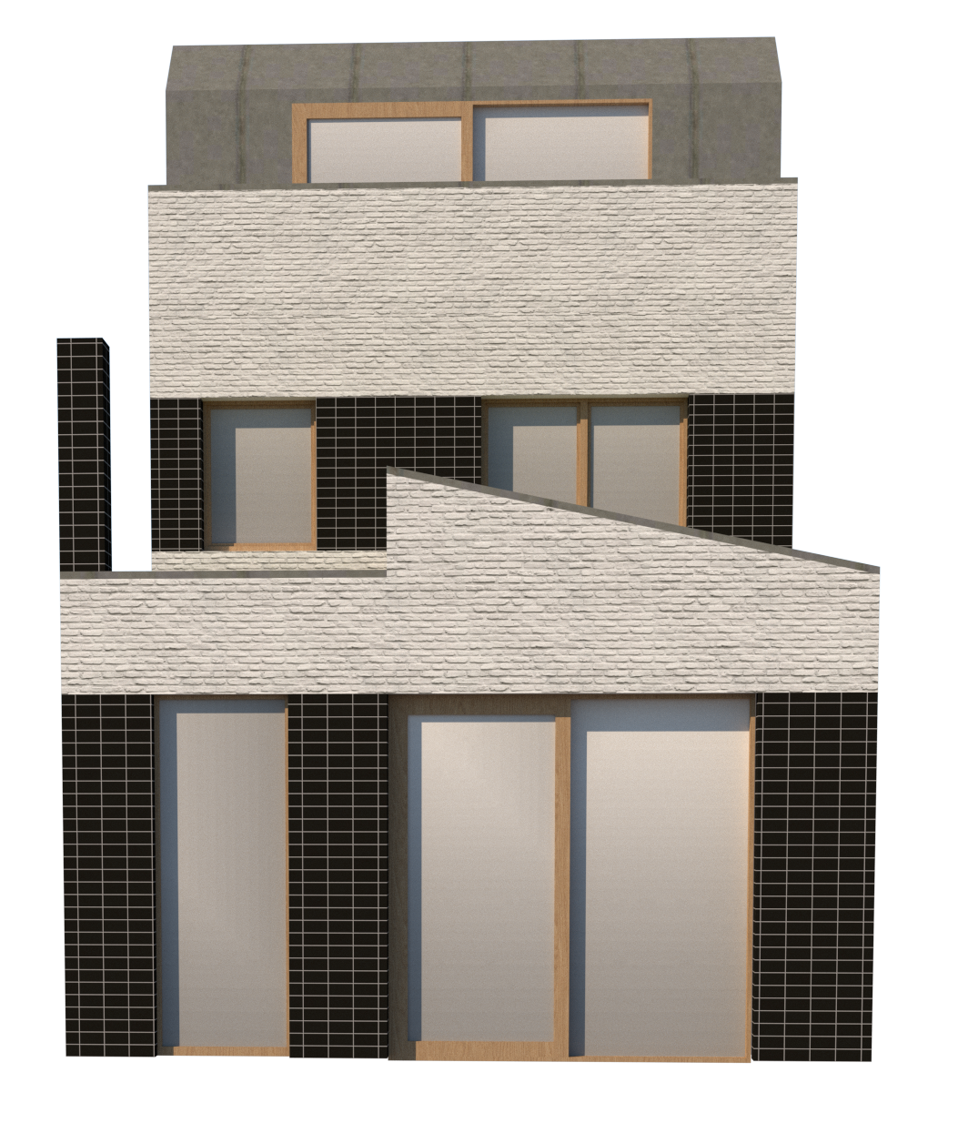 Gevelrenovatie zwarte steenstrips architectuurontwerp